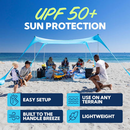 SUN NINJA Mini strandtent - UPF50+ halfschaduw zonnescherm en draagtas - camping of strand draagbare pop-up paraplu alternatief - eenvoudige installatie - 2,1 x 2,3 m (7 x 7,5 ft) - turkoois