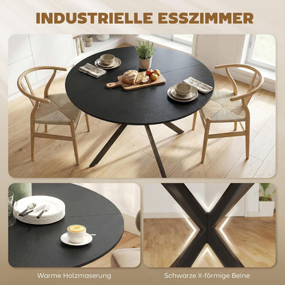 Ronde Eettafel – Eettafel Rond – Keukentafel – Tafel Voor 4 Personen – Industriële Eettafel – Ø120 cm – Krasbestendig Melamine – Verstelbare Stalen Poten