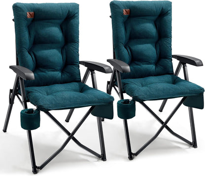 Ever Advance Luxe campingstoelen voor volwassenen, 2 stuks, heavy-duty, hoge rugleuning, oversized, opvouwbare tuinstoel, comfortabel, 6 cm gewatteerd, 150 kg draagkracht, verstelbare stoelen voor