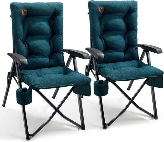 Ever Advance Luxe campingstoelen voor volwassenen, 2 stuks, heavy-duty, hoge rugleuning, oversized, opvouwbare tuinstoel, comfortabel, 6 cm gewatteerd, 150 kg draagkracht, verstelbare stoelen voor