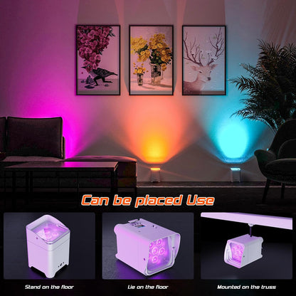108W LED Par Spotlight – Draadloze LED Spot – Uplight – DJ Verlichting – Feestverlichting – RGBWA+UV Kleurmix – Oplaadbare Accu & Draadloze DMX Bediening – Wit