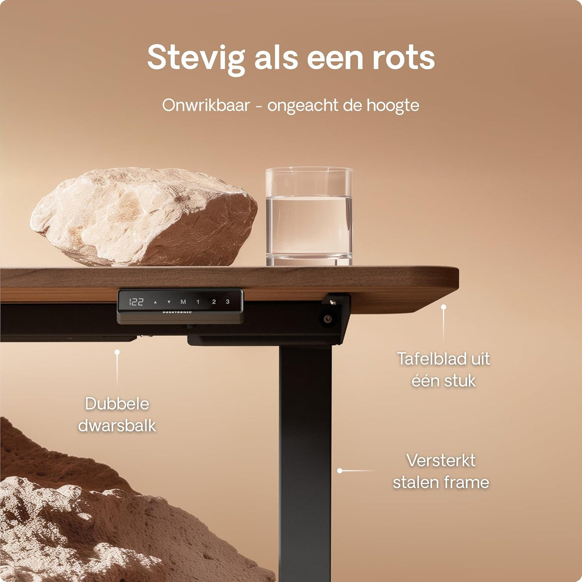 Desktronic Desk HomeOne - Height Adjustable 120 x 60 cm - Fast Twin-Motor Stand Desk - Very Stable Electric Standing Desk - One-Piece Table Top Standing Desk - Touch Screen Control - QUORE