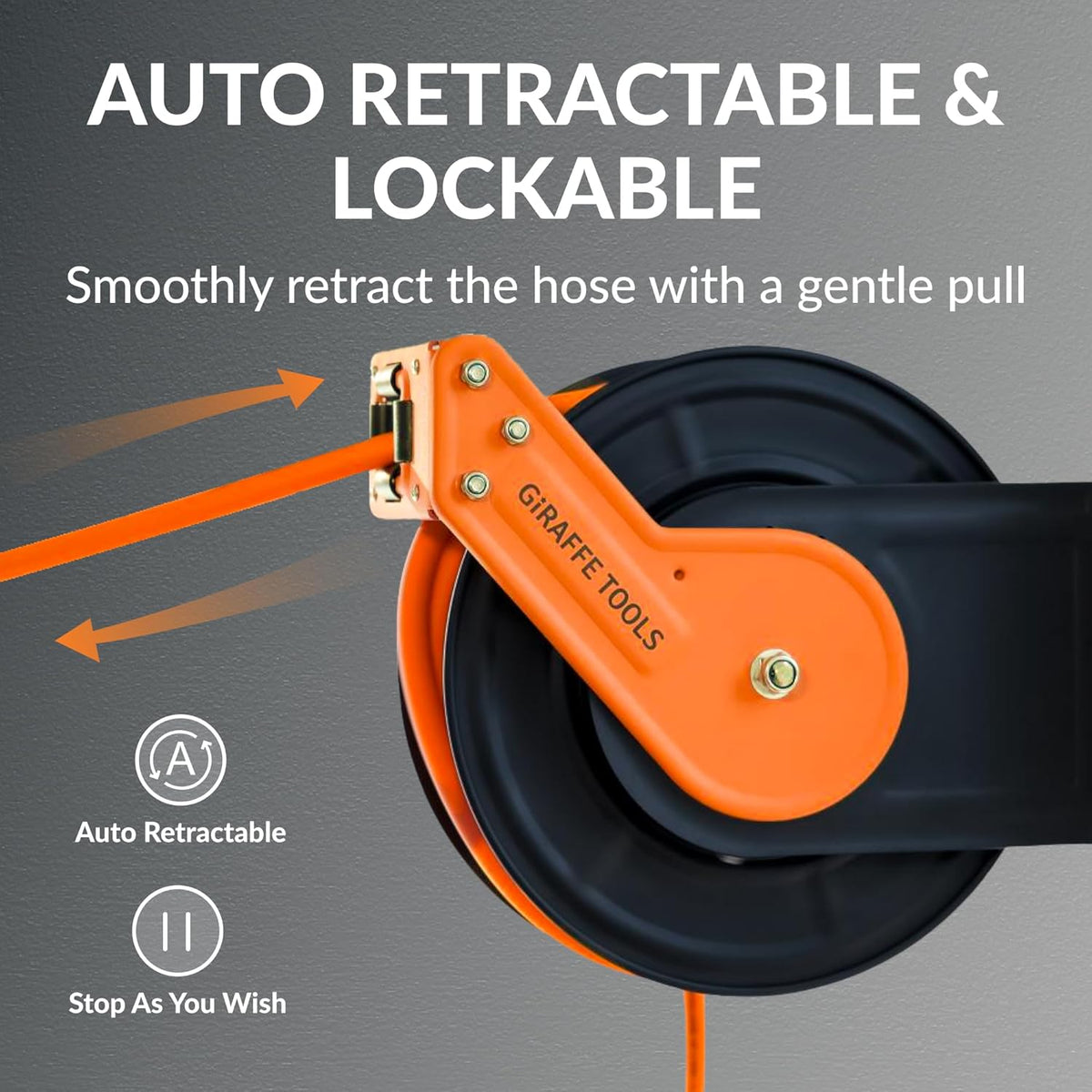 Giraffe Tools Intrekbare Air Line Reel 15m+1m, Wall Mounted Air Hose Reel 3/8 "Hybride Slang, Pneumatische Heavy Duty Stalen Reel met 1/4" Quick Coupler