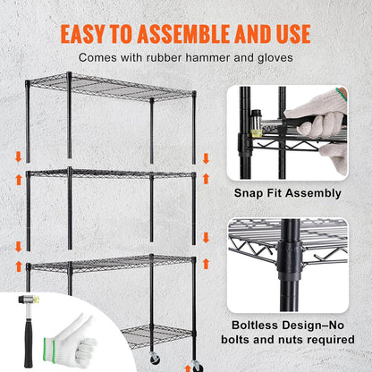 VEVOR Opbergrek met wielen, 4-laags verstelbaar, 700 lbs capaciteit, zware garageplanken metalen organizer draadrek, zwart, 47 x 17,7 inch B x 74 inch H voor keuken voorraadkast kelder badkamer