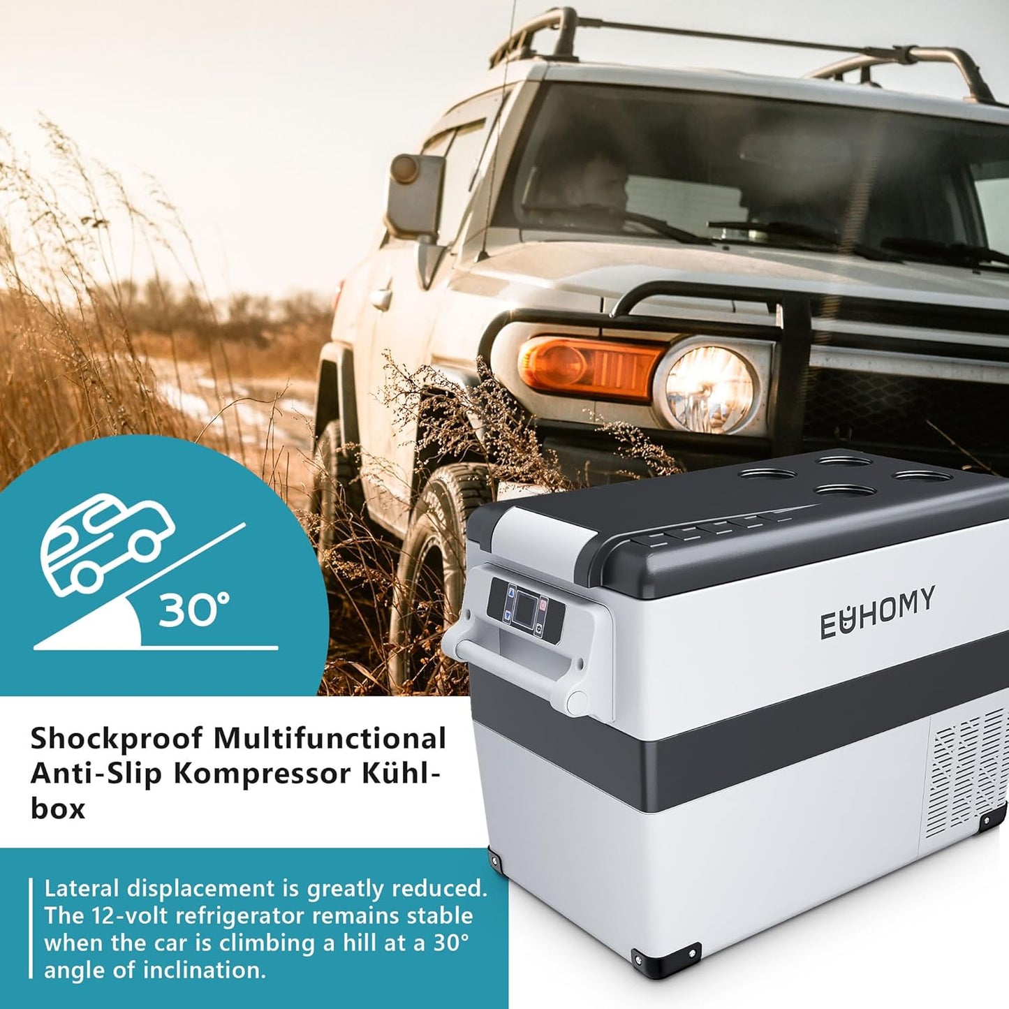 EUHOMY Compressor-koelbox, 12 V, 45 liter, autocompressor met app-gestuurd, 12 V/240 V koelkast -20 °C tot 20 °C, draagbare koelkast voor camping, reizen, vrachtwagens