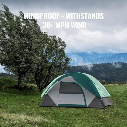 Person Campingtent, outdoor familietent met afneembare regenvlieg voor backpacken, wandelen, winddichte en waterdichte koepeltent voor comfortabele reis, eenvoudig op te zetten