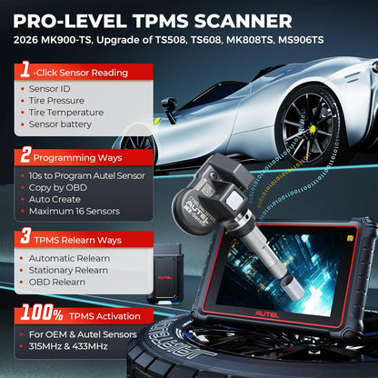 Autel MaxiCOM MK900-TS TPMS Scanner, 2024 bijgewerkt bidirectioneel gereedschap van MaxiCheck MX808S-TS, MK808S-TS, MS906TS met meer dan 40 diensten, meer dan 3000 actieve tests, diagnose van alle