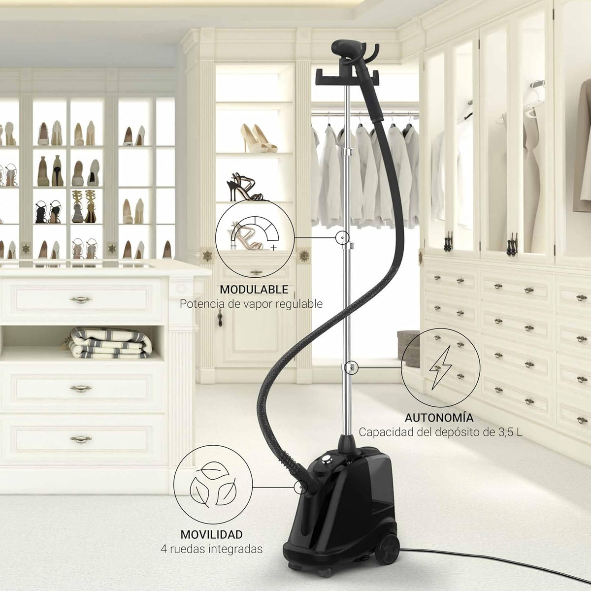 Staande kledingstomer Zwart – Kledingstomer – Stoomstrijkijzer – Stoomapparaat – Verticale stomer – 2000 W, 40 g/min – Afneembaar 3,5 liter reservoir, klaar in 45 seconden