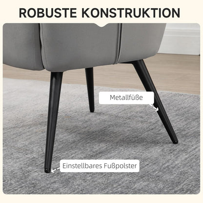 HOMCOM Armchair with footstool, lounge chair, lounge chair, upholstered chair with velvety look, TV chair, dining chair up to 120 kg for living room, light grey. - QUORE
