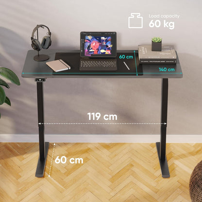 ONKRON Height Adjustable Desk with Blade 140x60cm, Electric Sit-Stand Desk up to 60kg, Electric Adjustable Table with Motor 25mm/s Lifting Speed Black WDT221E-B - QUORE