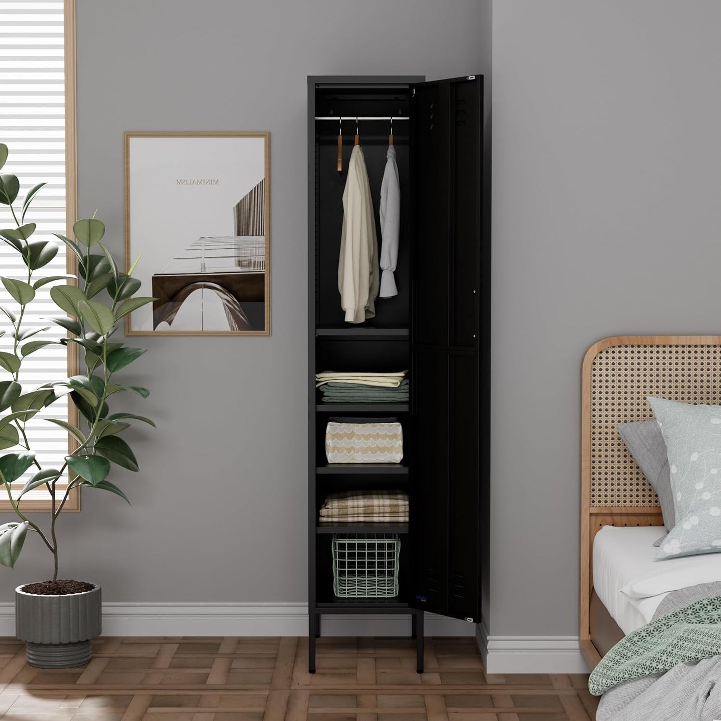 Locker Cabinet Metal 35x50x180cm / 90x50x180cm – Storage Cabinet with Adjustable Shelves, Steel Wardrobe/Wardrobe Industrial (Black, 35x50x180cm (LxWxH)) - QUORE