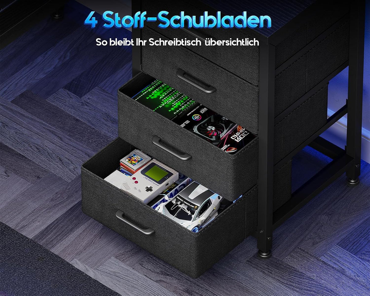 Coleshome Gamingbureau met led, omkeerbare gamingtafel met laden en stopcontacten, hoekbureau met opbergruimte (zwart, 110 x 80 cm)