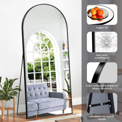 Staande Spiegel – Boogspiegel – Full Body Spiegel – Vloerspiegel – Wandspiegel – 179 x 65 cm – Aluminium Frame – Explosiebestendig Glas