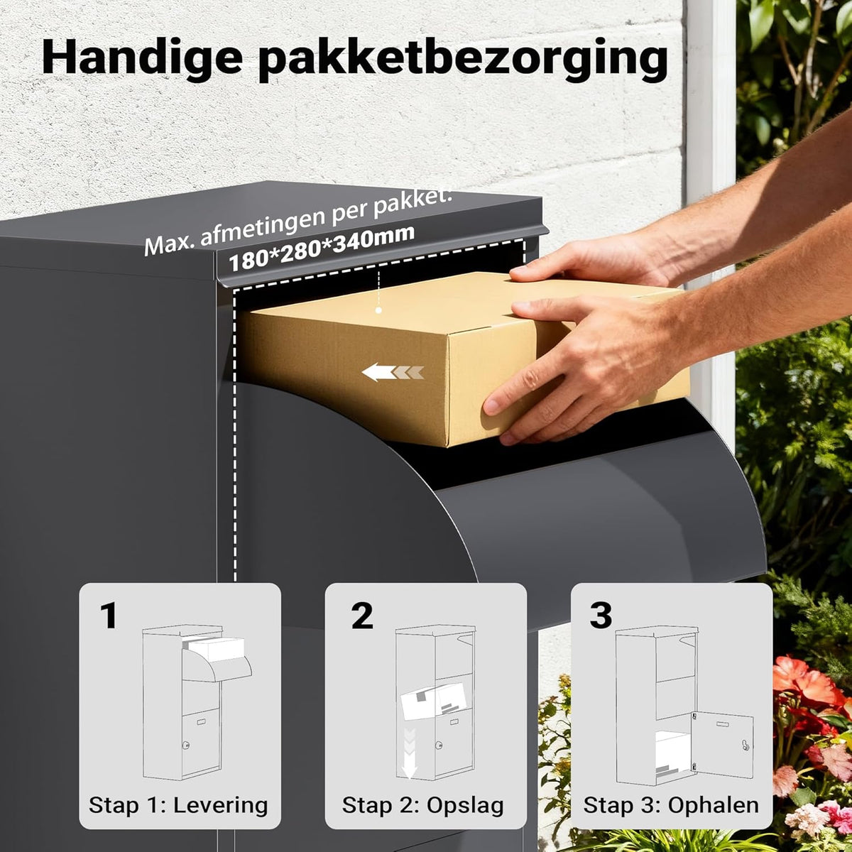 Wiltec parcel box anthracite 410 x 220 x 750 mm, parcel box for home, private package reception suitable for parcels and parcels, standing mailbox made of steel