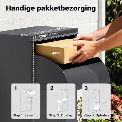 Wiltec parcel box anthracite 410 x 220 x 750 mm, parcel box for home, private package reception suitable for parcels and parcels, standing mailbox made of steel
