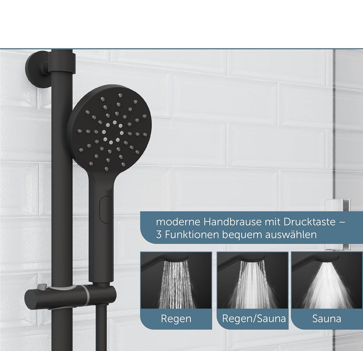 Douchekolom – Douchepaneel – Thermostaatkraan – Regendouche – Handdouche – 24 cm Regendouche – Veiligheids-Kinderslot 38 °C