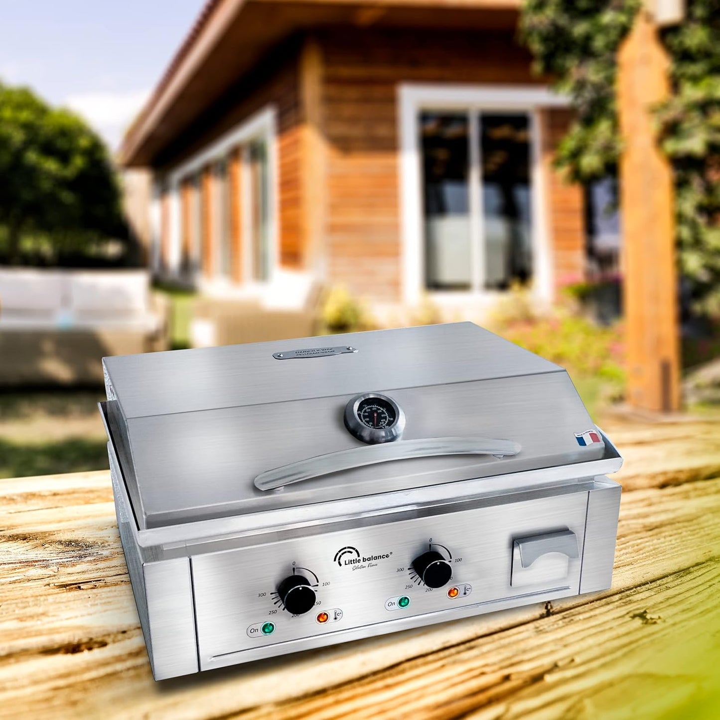 LITTLE BALANCE 8473 Aquitaine Pro Plus, professionele elektrische grillplaat, 2 kookzones, deksel, 3500 W, gemaakt in Frankrijk, volledig roestvrij staal