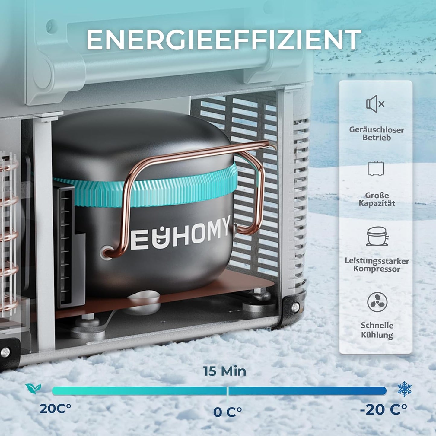 EUHOMY Compressor-koelbox, 30,6 liter, 12 V/24 V DC, koel-vriescombinatie (-20 °C ~ 20 °C) met app en lcd-display, draagbare campingkoelkast voor camper, auto, boot, 3-traps batterijbescherming (ECO