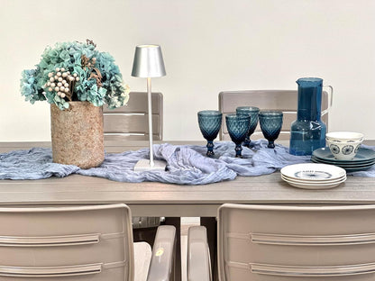 Outdoor Table Thomas + 6 Chairs Anita (Table with Iron Frame and Resin Chairs) (Table + Chairs Taupe) - QUORE