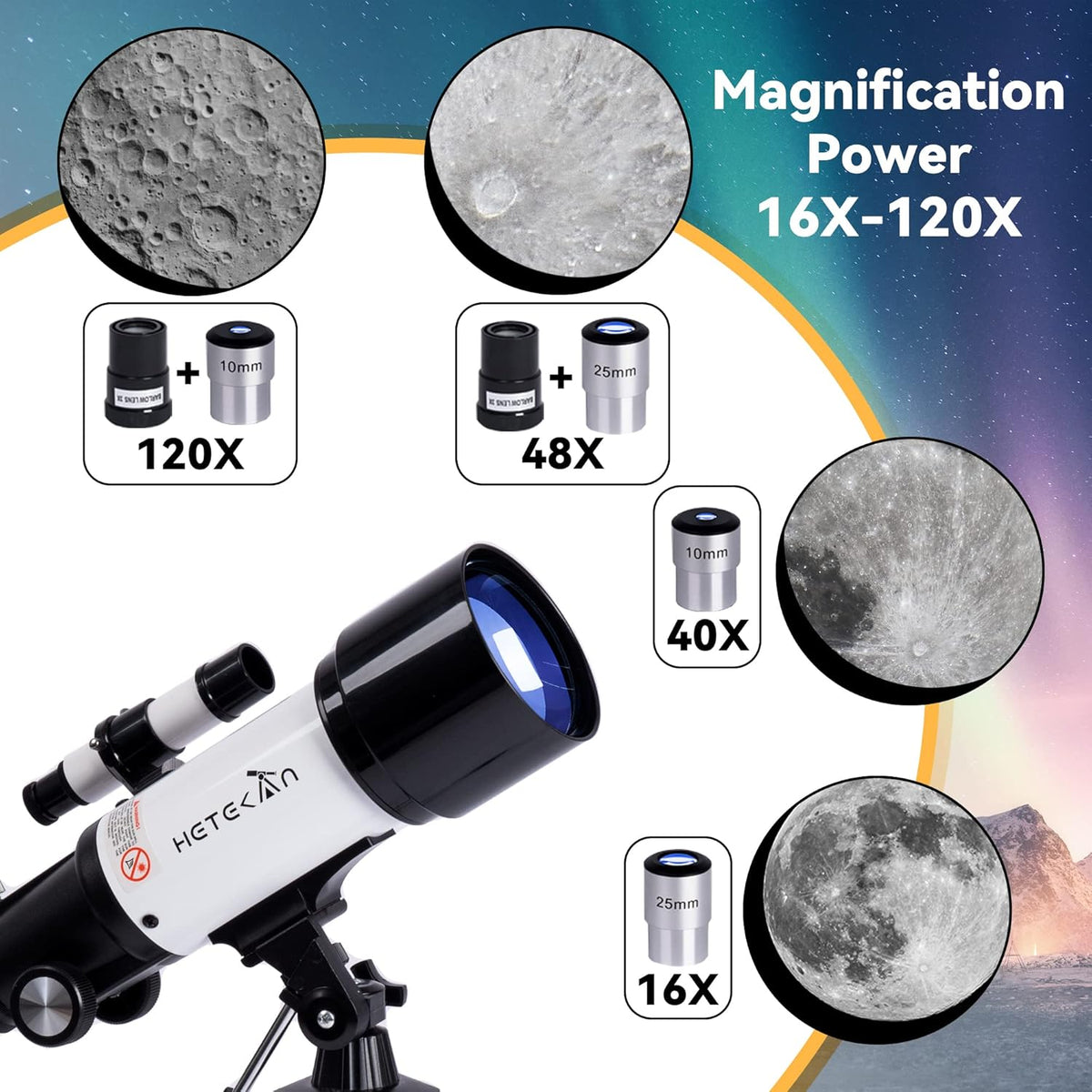 Telescoop, Astronomie Telescoop voor Volwassenen Kinderen Beginners, 70mm Opening 400mm AZ Mount Refractor-Telescoop met Statief, Zoeker en Telefoonadapter
