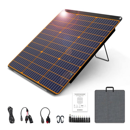 Zonnepanelen met Stekker - Zonnepaneel-Oplader - Zonnepaneel - 60 W - Opvouwbare - Draagbaar - met USB-C - QC 3.0 - DC-uitgang - voor Camping - Stroomuitval - Noodsituaties - IP67 Waterdichte - 18V DC - 70 x 64.5 x 8 cm - Zwart - QUORE