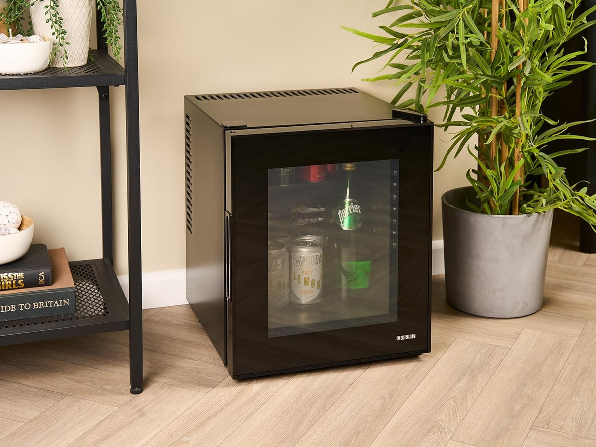 Corby Eton 20L glazen minibar in zwart met zwarte binnenkant - EU-stekker