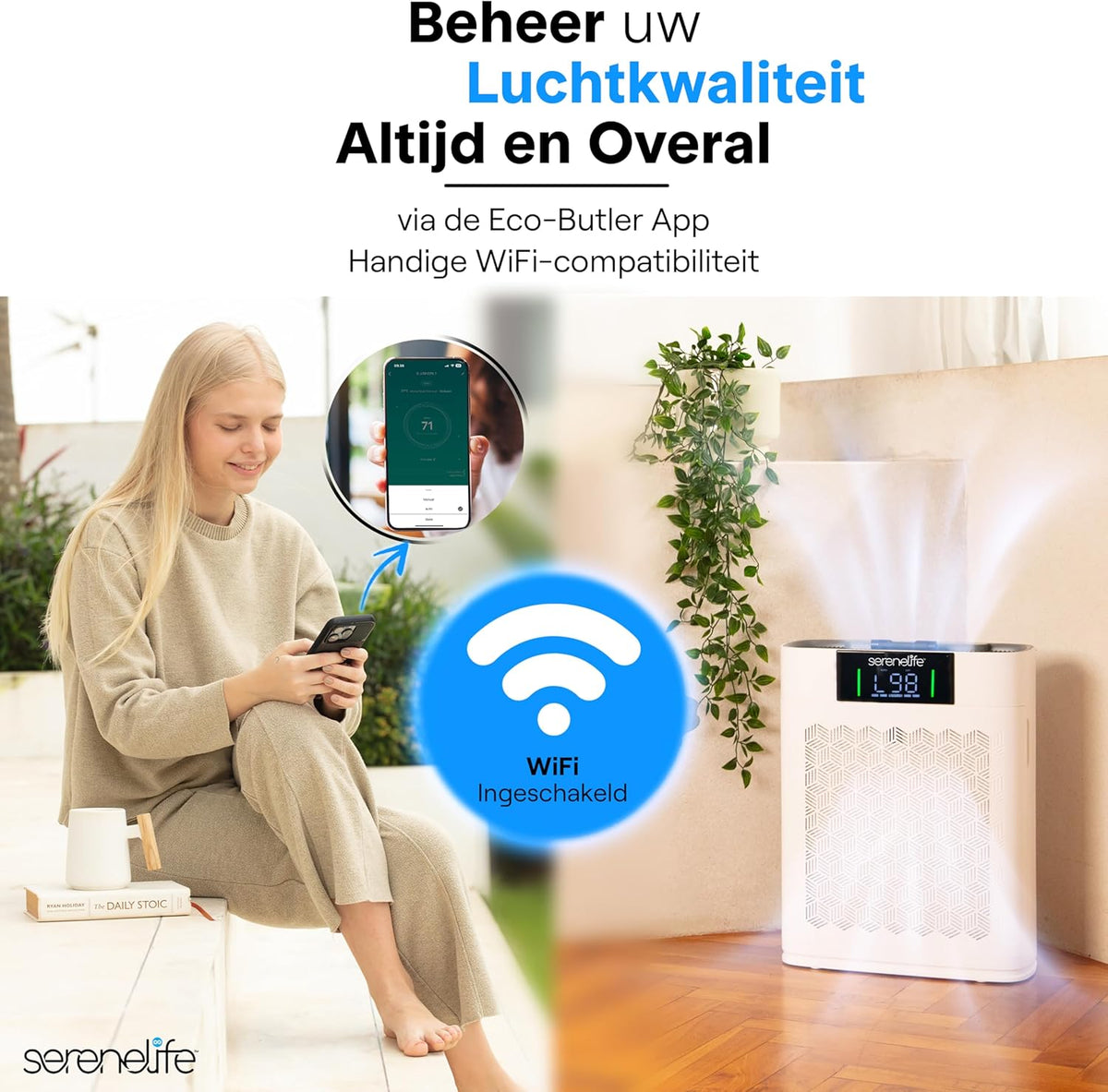 Luchtreiniger met HEPA Filter Wit – Luchtzuiveraar – Luchtzuiveringsapparaat – HEPA Luchtfilter – Air Purifier – Voor Ruimtes Tot 50 m² – Slimme WiFi & App-Bediening