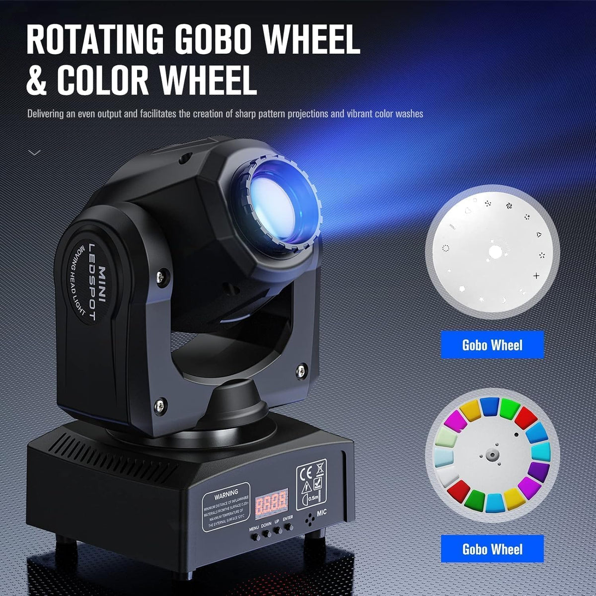 UKing 50W Moving Head LED Disco Light Party Light DMX 512 RGBW Light Effects 8 Gobo 8 Colors 9/11 Channels for DJ Party Lighting Light - QUORE