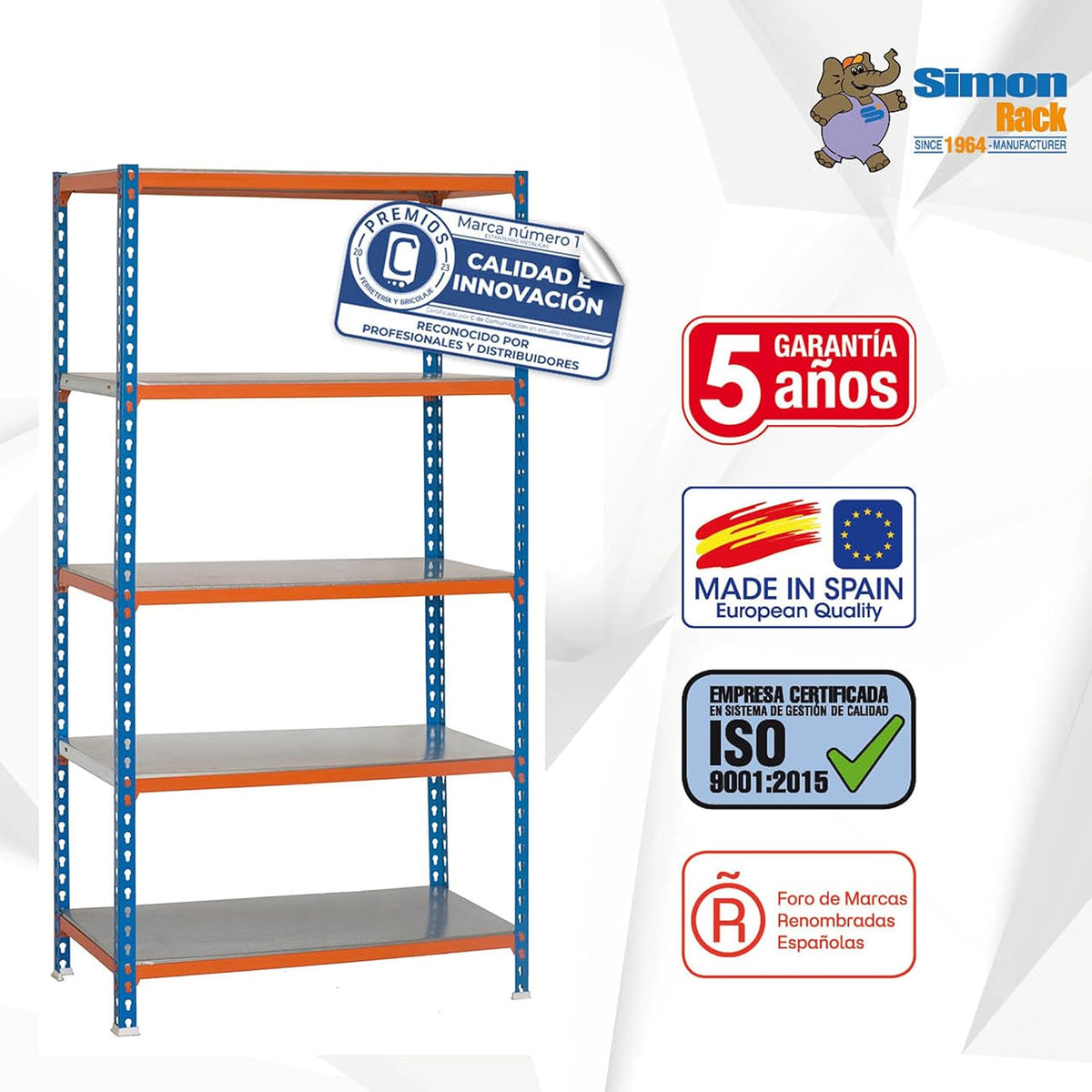 Simon Rack Stellingkast Metaal, 2000x1100x400 mm, Buigpunt 200, 5 Verstelbare Niveaus, Metalen Planken, Robuust Opslagrek voor Garage, Kelder en Werkplaats, Blauw/Oranje/Gegalvaniseerd – SimonClick