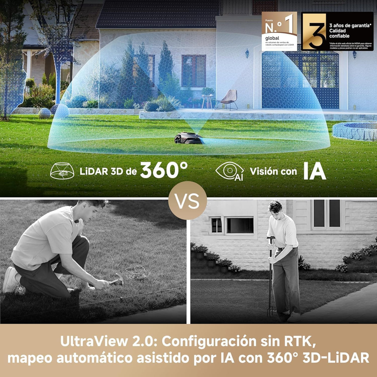 MOVA LiDAX Ultra 800 en Garage Bundle: Draadloze robotmaaier zonder perimeterdraad, zonder RTK en met automatische kaartcreatie via 3D LiDAR met 360° zicht en AI, maaihoogte tot 5 cm
