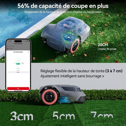 Redkey MGC1000 Smart Robotmaaier met Begrenzingskabel voor 1000 m² - C-TOF-Technologie, Padplanning & Kaarttekening, 45% Hellingsvermogen, Stille App-bediening, 57 dB