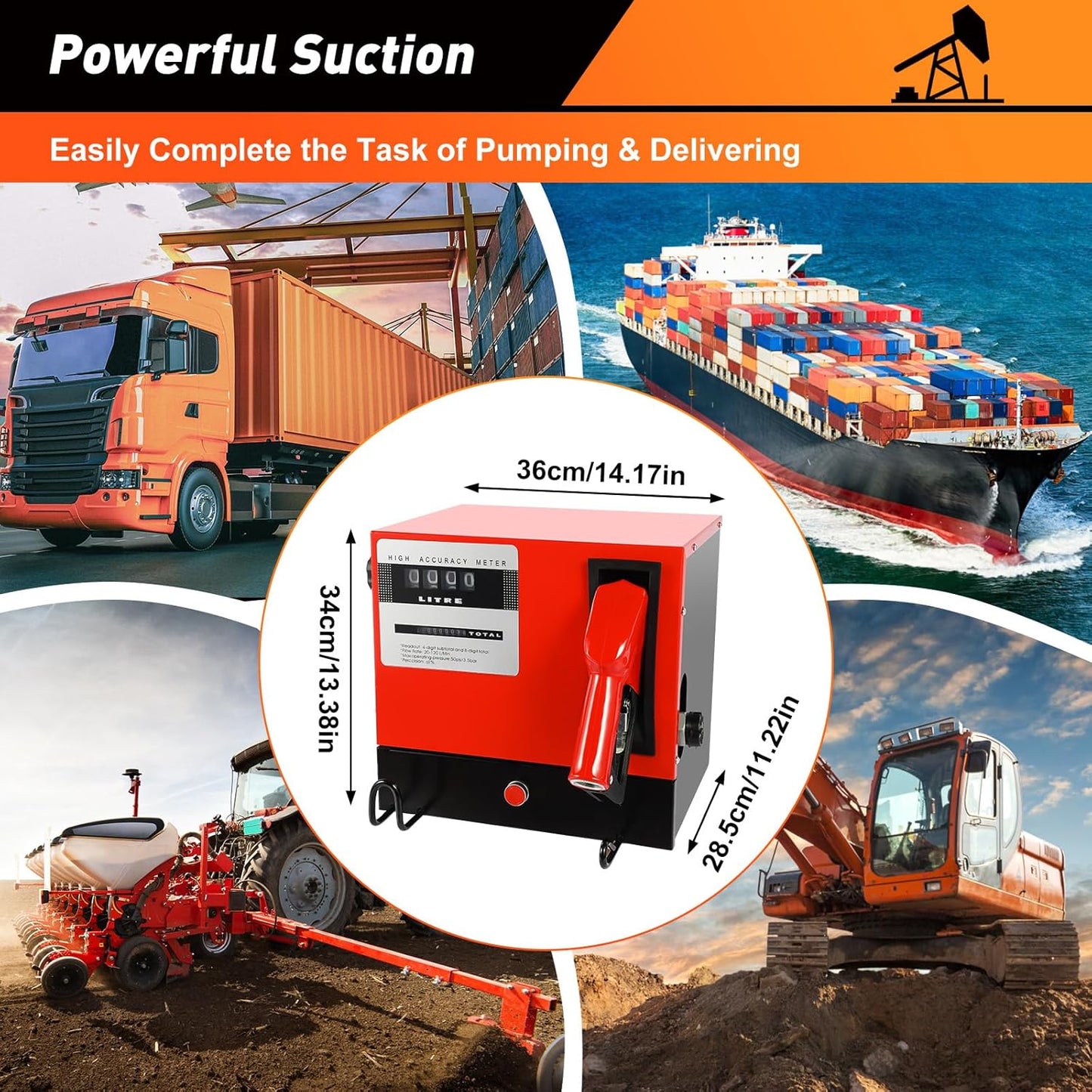 Self-priming diesel pump, fuel pump, fuel oil pump with car gun & filter, biological heating oil pump, self-priming, automatic dosing gun, diesel filling station, oil pump, - QUORE