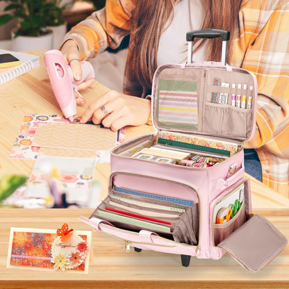 Rolbare Scrapbooktas – Trolleytas – Knutseltas – Hobbytas – Opbergtas – Roze – Met Afneembare Trolley – Laptopvak Tot 15,6 Inch