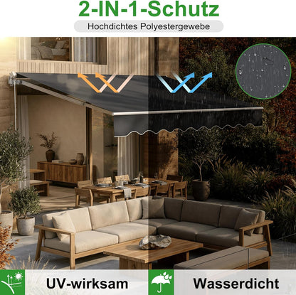 Aluminium Balkonluifel – Zonwering – Cassette Luifel – Knikarm Luifel – Zonneluifel – 2,5 x 2 Meter – Waterdicht Polyester – Robuust Aluminium Frame