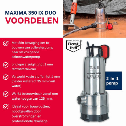 Vuilwaterpomp – Dompelpomp – Waterpomp – Drainagepomp – Noodpomp – Uitschuifbare Pompvoet – Vlakke Aanzuiging 1 Mm – 800 W – 20.000 L/uur – Max. Opvoerhoogte 8 M