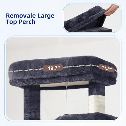 Krabpaal groot, kattenboom, grote katten, stabiel voor binnen, 200 cm, kattenkrabpaal met ruime platforms, kattenholen, hangmat, sisalzuilen, rookgrijs GCT031G