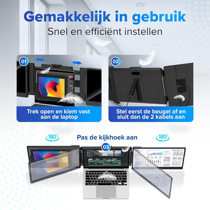 Tri-Screen - Portable Monitor - 14 Inch Full HD - Extra Monitor Laptop - Portable Monitor - Portable Screen for Laptop - Tri-screen - Carrying Case Included - QUORE