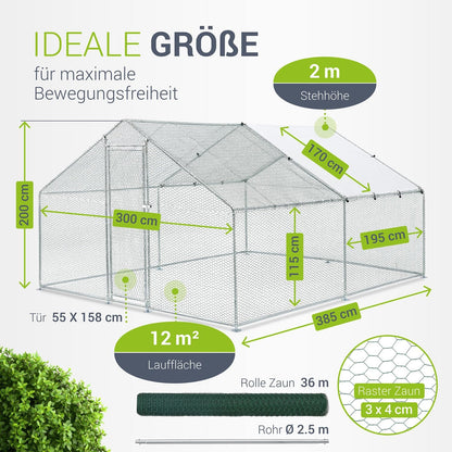 Vrijloopren – Buitenren – Dierenren – Kippenhok – Konijnenren – 3x4x2 Meter – Verzinkt Stalen Frame – Waterdicht PE Zeil