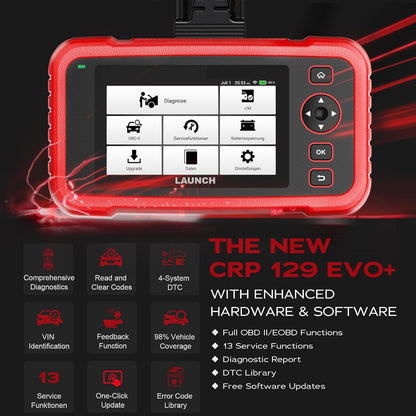 OBD2 Diagnosetool – Auto Scanner – Foutcode Lezer – Voertuig Diagnostiek – EOBD Tester – 4-Systemendiagnose Motor ABS SRS Automaat – 13 Servicefuncties Wi-Fi Updates Touchscreen