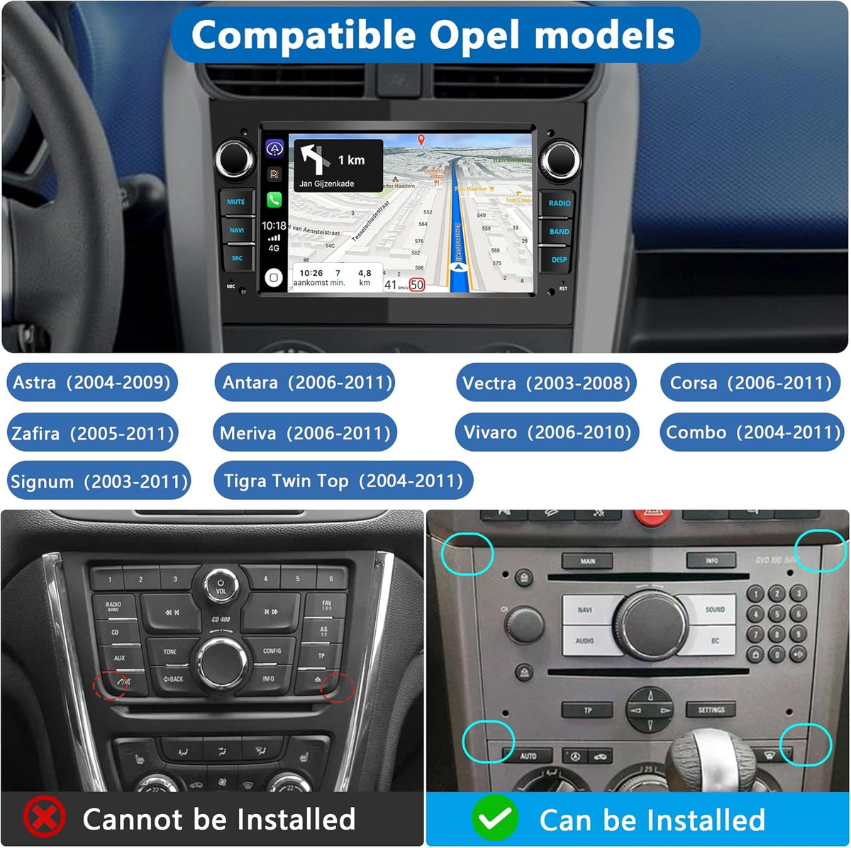 2 DIN autoradio voor Opel Corsa d/Astra h/Zafira b/Meriva/Vivaro Bluetooth Stereo Car met Wireless Carplay Android Auto 7 inch scherm Mirror Link / FM / AHD achteruitrijcamera / WiFi - zwart