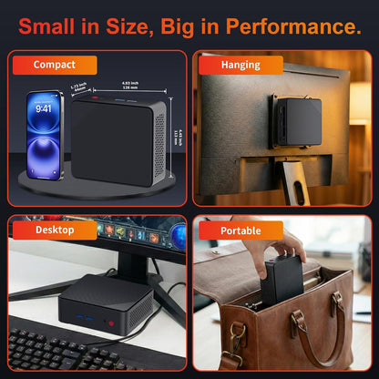 AWOW Mini PC, AMD Ryzen Embedded R2514 (4 cores, tot 3,7 GHz), 16 GB DDR4, 512 GB PCIe 3.0 SSD, Radeon Graphics, 4K-display 1000 M LAN, WiFi 5