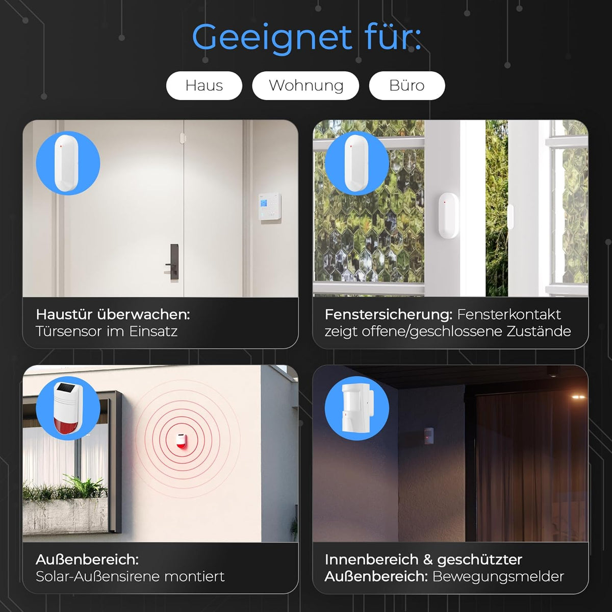 Safe2Home Draadloze alarmsystemen, grote set SP110, Sabotabescherming, sirene, Duits - alarmsysteem, SMS-alarmering, alarmsystemen voor thuis en kantoor