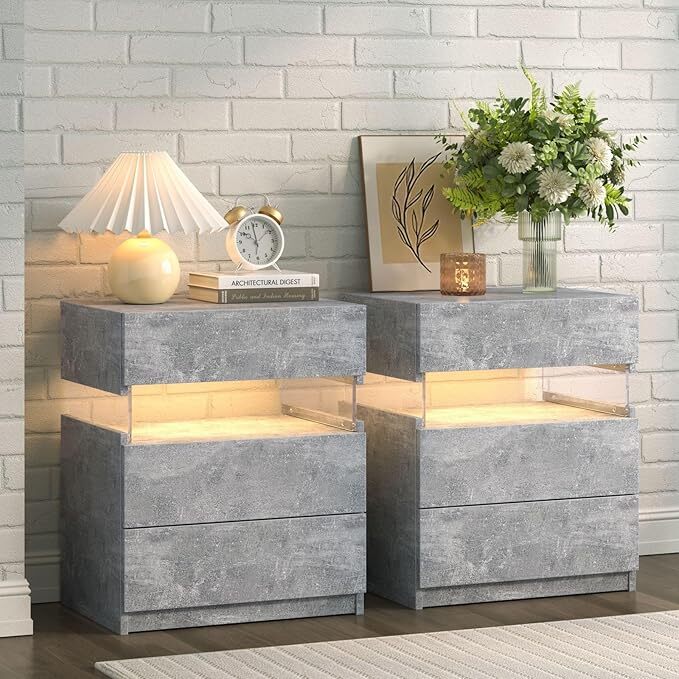 Nachtkastje met LED - Kast - Tafel - Slaapkamerdecoratie - Opbergruimte - 60 cm x 37 cm x 50 cm - Geel