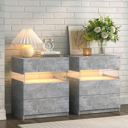 Nachtkastje met LED - Kast - Tafel - Slaapkamerdecoratie - Opbergruimte - 60 cm x 37 cm x 50 cm - Geel