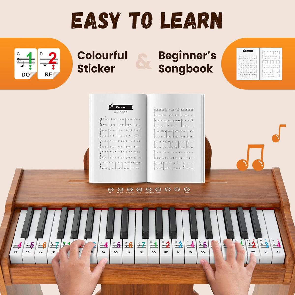 Houten Keyboard Voor Kinderen – Kinderpiano, Digitale Piano, Speelgoed Piano, Mini Keyboard – 37 Toetsen En 3 Octaven – 128 Geluiden, 128 Ritmes En 23 Demo Songs