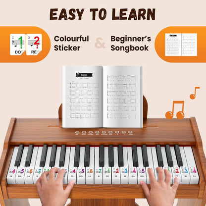 Houten Keyboard Voor Kinderen – Kinderpiano, Digitale Piano, Speelgoed Piano, Mini Keyboard – 37 Toetsen En 3 Octaven – 128 Geluiden, 128 Ritmes En 23 Demo Songs