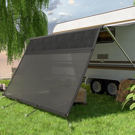 Camperluifel, met ritssluiting, verstelbaar panoramisch venster (stof + net), inkijk- en zonwering, universele RV luifel, inkijkbescherming met complete kits, 2,2 m breed (3,85 m hoog)