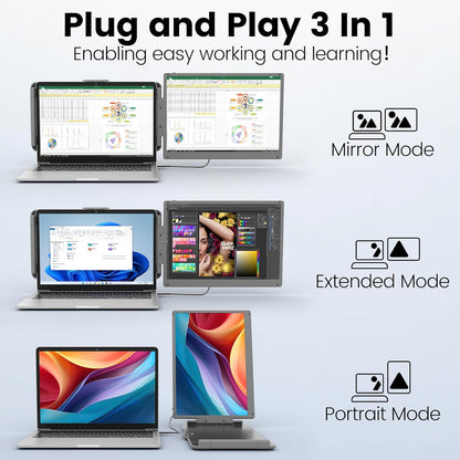KEFEYA Draagbare monitor, 14 inch, 2K QHD, contrast 1500:1, draagbare schermuitbreiding, geïntegreerde houder en luidspreker, plug & play voor Mac/Windows laptops 13-16,5 inch, Chrome, Switch