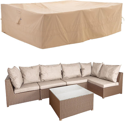 WJ-X3 Grote rechthoekige beige zware terrastafelhoes, 345,4 x 223,5 x 91,4 cm - windbestendig, waterdicht, anti-vervagen - perfect voor sectionele meubelsets buiten