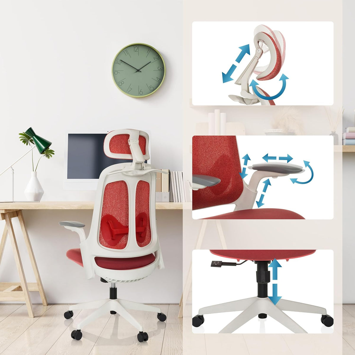 hjh OFFICE Professionele bureaustoel ARCEO WF stof/netstof Rood